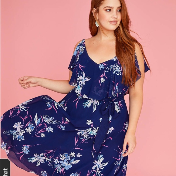 Lane Bryant Printed Split FlutterSleeve Midi Dress - Picture 2 of 8